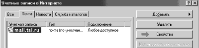 Свойства новой почтовой учетной записи